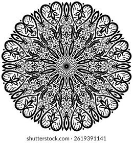 Floral henna or mehndi style mandala design. Decorative pattern in oriental style. Tatoo coloring book page.  