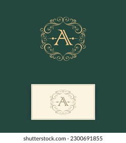 Floral Heraldic or ornamental Luxury circle Logo template ..A letter logo. Good for Restaurant, Royalty, Boutique, Hotel, Jewelry, Fashion ..original vector illustration..