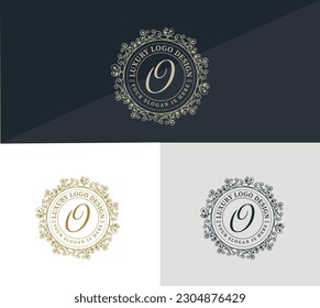 Floral Heraldic or ornamental Luxury circle Logo template .. O letter logo. Good for Restaurant, Royalty, Boutique, Hotel, Jewelry, Fashion ..original vector illustration.