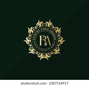 Floral Heraldic or ornamental Luxury circle Logo template .RA OR AR letter logo. Good for Restaurant, Royalty, Boutique, Hotel, Jewelry, Fashion ..original vector illustration.