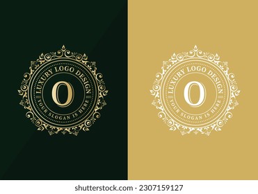 Floral Heraldic or ornamental Luxury circle Logo template .O letter logo. Good for Restaurant, Royalty, Boutique, Hotel, Jewelry, Fashion ..original vector illustration.