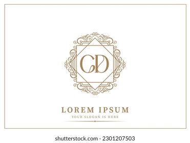 Floral Heraldic or ornamental Luxury  Logo template .. CD or DC letter logo.Good for Restaurant, Royalty, Boutique, Hotel, Jewelry, Fashion ..original vector illustration..