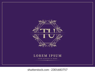 Floral Heraldic or ornamental Luxury Logo template .. TU or UT letter logo.Good for Restaurant, Royalty, Boutique, Hotel, Jewelry, Fashion ..original vector illustration..