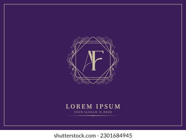 Floral Heraldic or ornamental Luxury  Logo template .. AF or FA letter logo.Good for Restaurant, Royalty, Boutique, Hotel, Jewelry, Fashion ..original vector illustration..