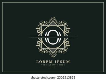 Floral Heraldic or ornamental Luxury  Logo template .. O letter logo. Good for Restaurant, Royalty, Boutique, Hotel, Jewelry, Fashion ..original vector illustration.