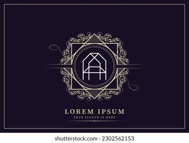 Floral Heraldic or ornamental Luxury  Logo template .. A letter logo. Good for Restaurant, Royalty, Boutique, Hotel, Jewelry, Fashion ..original vector illustration.