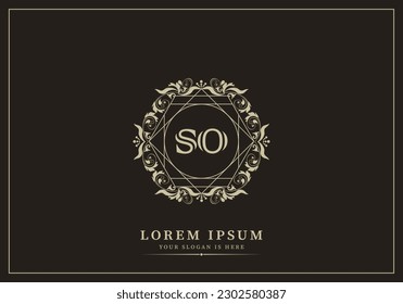 Floral Heraldic or ornamental Luxury  Logo template .. so or os letter logo. Good for Restaurant, Royalty, Boutique, Hotel, Jewelry, Fashion ..original vector illustration.