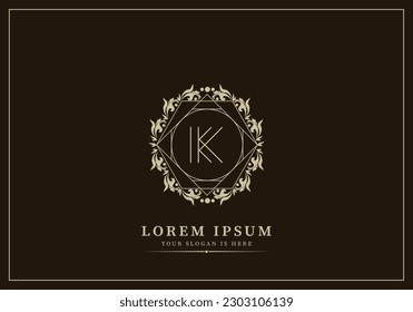 Floral Heraldic or ornamental Luxury  Logo template .. K  letter logo. Good for Restaurant, Royalty, Boutique, Hotel, Jewelry, Fashion ..original vector illustration.