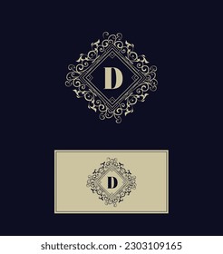 Floral Heraldic or ornamental Luxury SQUARE Logo template .. d letter logo. Good for Restaurant, Royalty, Boutique, Hotel, Jewelry, Fashion ..original vector illustration.