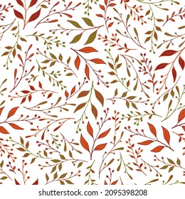 Patrón herbario floral diseño sin fisuras. Ramas de bayas abstractas adornadas. Impresión de la moda textil. Ilustración del patrón de ramas de hierbas orgánicas. Fondo de pantalla forestal.
