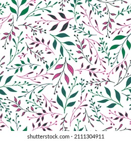 Floral herbal pattern seamless design. Vintage herb branches wallpaper. Textile graphic design. Natural stalk herbal branches pattern illustration. Botany wallpaper.