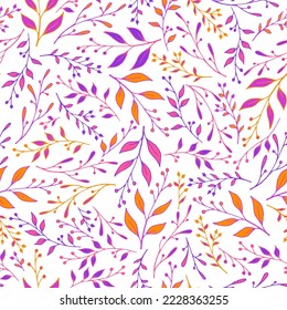 Floral herbal pattern seamless vector. Abstract berry branches ornament. Textile fashion print. Organic grass herbal branches pattern background. Small fruit ornament.
