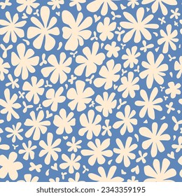 Floral herbal seamless vector pattern. Trendy cute with hearts and petals modern design for paper, fabric, decor, interior, cover and tableware
