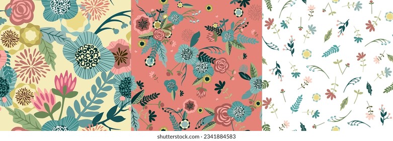 Conjunto vectorial sin costuras de hierbas aromáticas. Diseño moderno y moderno de moda para papel, tela, decoración, interior, cubierta y vajilla