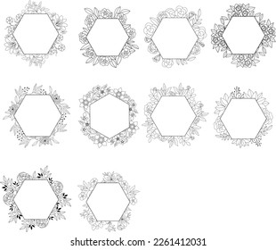 Floral Hexagon Frame SVG, Floral Hexagon SVG Bundle, Floral Frame Circle SVG svg