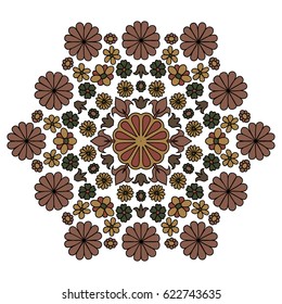 Floral Hexagonal Pattern with Daisy Flowers. Different Simple Flowers Organized in Symmetric Motif. Cute Ornament in Vintage Desaturated Colors