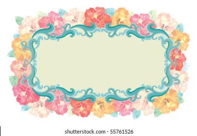 Floral - Hibiscus frame. Vector without gradients, great for printing.