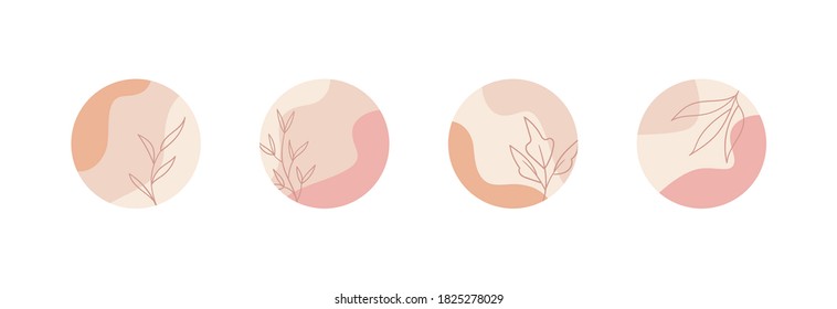Floral highlights. Vector abstract circle covers for social media stories. Trendy minimal pastel icons
