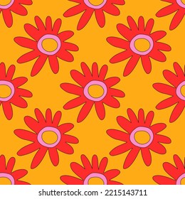 floral hippie seamless pattern.1970 psychedelic square ornament.botanical vibrant cottege core background.Funky groovy 60s textiles.Classic rustic fabric with wildflowers.paper print template