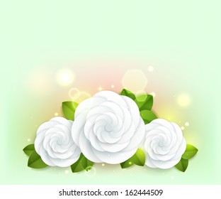 Floral holiday background with white paper flowers. Vector illustration.