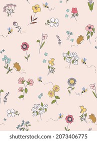 FLORAL HONEY BEE AND ANIMAL SEAMLESS ALL OVER PRINT PATTERN VECTOR ILLUSTRATION