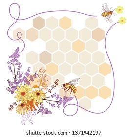 Floral Honey Bees Vector Frame Background