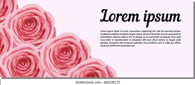 Floral horizontal banner with realistic blooming roses corner design with place for text vector illustration. Good for web site or video channel or blog heading, nice for postcard or invitation.