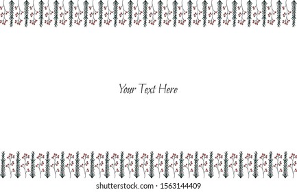 Floral horizontal border. Template for greeting card, invitation on a white background. Red flowers. Botanical doodling. Vector stock illustration.