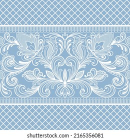 Floral horizontal pattern in vintage style. White ornament on a blue background.