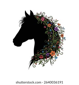 Floral horse silhouette elegant equestrian design