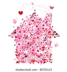 Floral house, vector illustration for your design
