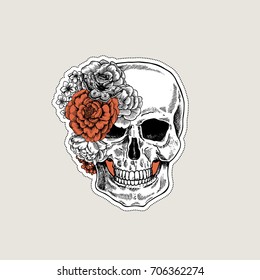 Floral human skull. Tattoo anatomy vintage illustration. Vector illustration