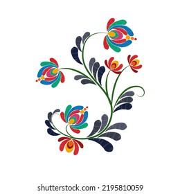 Floral Hungarian ethnic embroidery polish folk ikat pattern. Aztec fabric carpet boho mandalas textile decor wallpaper. Flower Tribal native Moravian necklace embroidery vector illustrated 