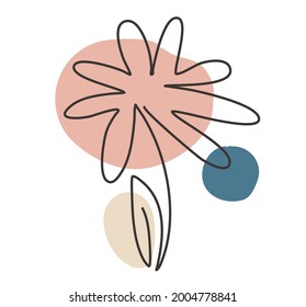 Floral icon Line art. Abstract minimal flower design with shape flat color