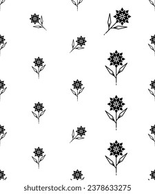 Floral Icon Seamless Pattern, Flower, Leaf Icon, Ornamental Vector Art Illustration