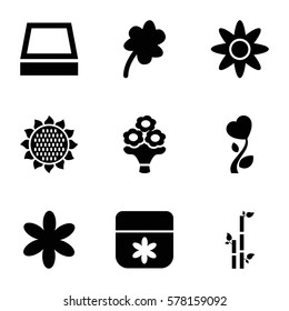 floral icon. Set of 9 floral filled icons such as sunflower, flower, bamboo, Clover, heart flower, bouquet flower