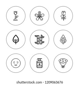 Floral icon set. collection of 9 outline floral icons with antiseptic, bamboo, calm, flower, flowers, leaf icons. editable icons.