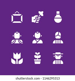 floral icon set with frame, macro and portuguese vector icons for web and graphic design