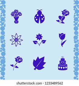 floral icon. floral vector icons set rose heart, cake wedding, rose bouquet and ladybug