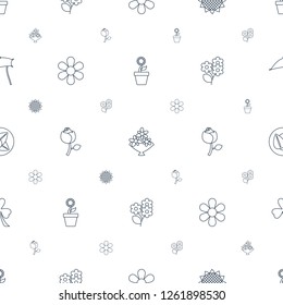 floral icons pattern seamless white background. Included editable line flower pot, bouquet flower, sunflower, flower, rose, bouquet, leaf icons. floral icons for web and mobile.