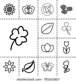 Floral icons. set of 13 editable outline floral icons such as sunflower, butterfly, lotus, leaf, clover, flower