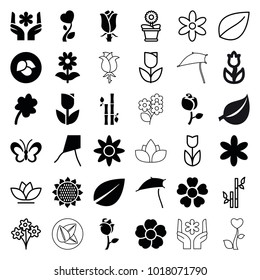 Floral icons. set of 36 editable filled and outline floral icons such as leaf, sunflower, flower, clover, tulip, dandelion, rose, heart flower, bamboo, bouquet, flower pot