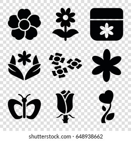 Floral icons set. set of 9 floral filled icons such as butterfly, flower, rose