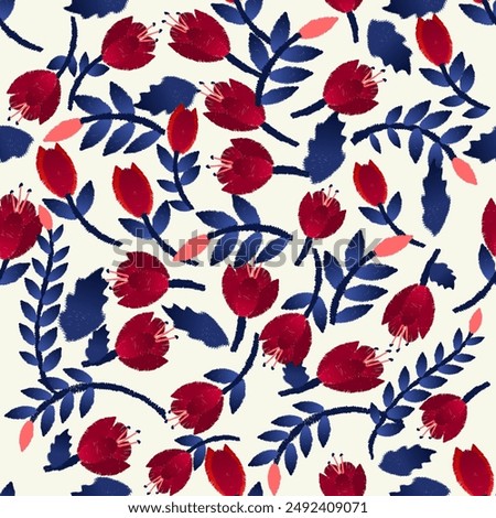 Floral ikat art pattern on white background.geometric ethnic oriental embroidery vector illustration.pixel style,flora chirstmas abstract background,cross stitch.design for texture,fabric,cloth,scarf