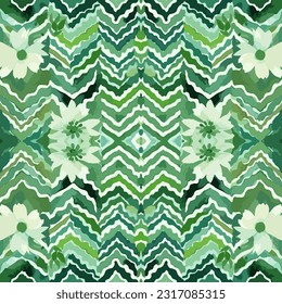 Floral ikat chevron pattern. Ornate elegant luxury vintage retro modern style. For texture textile background backdrop tile wallpaper carpet.