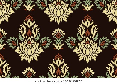Floral Ikat embroidery pattern in ethnic Aztec style with traditional textile design. Seamless vector illustration perfect for fabric, clothing, and decoration projects.