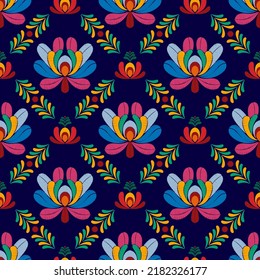 Floral Ikat Ethnic Motif Seamless Pattern Design. Aztec Fabric Carpet Mandala Ornaments Textile Decorations Wallpaper. Tribal Boho Native African Turkey Traditional Embroidery Vector Background 