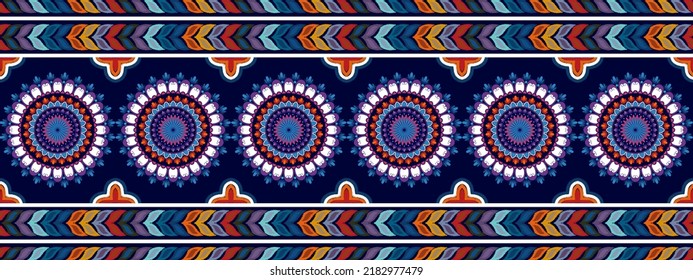 Floral Ikat ethnic motif seamless pattern design. Aztec fabric carpet mandala ornaments textile decorations wallpaper. Tribal boho native African turkey traditional embroidery vector background 