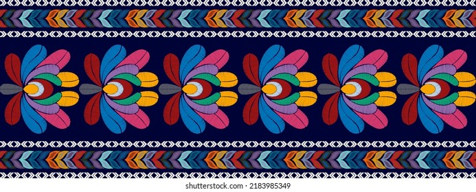 Floral Ikat ethnic motif seamless pattern design. Aztec fabric carpet mandala ornaments textile decorations wallpaper. Tribal boho native African turkey traditional embroidery vector background 