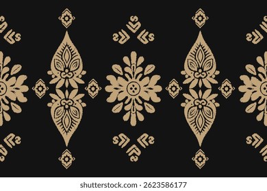 Floral Ikat pattern embroidery border. Motifs African boho paisley background.Ethnic floral Indian seamless.Aztec traditional textile design. Illustration for fabric, textiles
